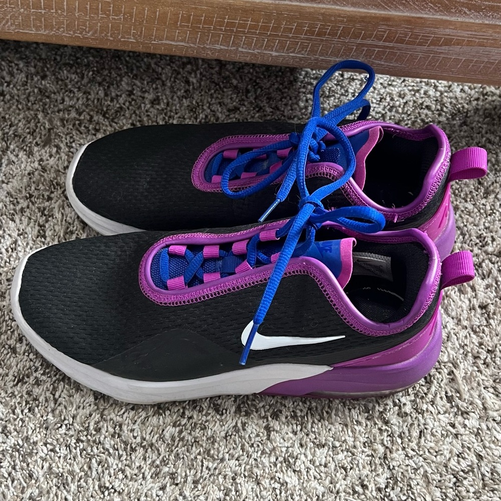 Nike Black Sneakers with Purple Trim and Blue Laces